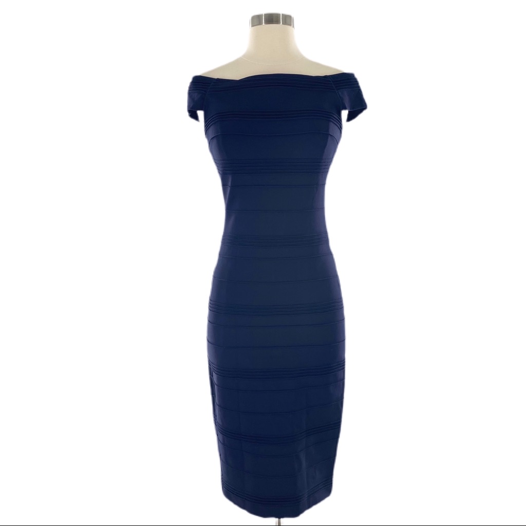 Ted Baker Navy Stripe Texture Bardot Bodycon Dress